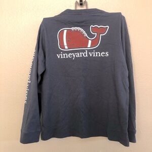 Vineyard Vines Kids Football Whale Spell Out Logo Long Sleeve Pocket Graphic Tee